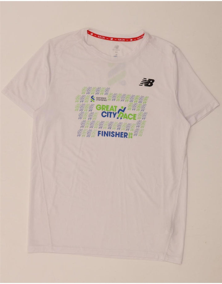 New Balance Hombre Camiseta Gráfica Top Medio Blanco Poliéster