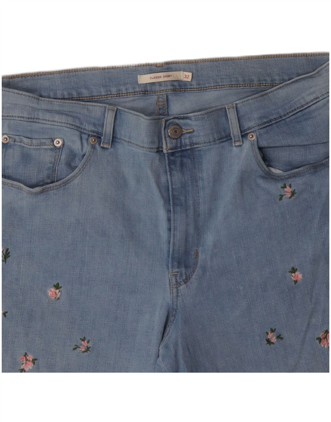 LEVI'S Shorts De Mezclilla Clásicos Para Mujer W32 Algodón Floral Azul Grande