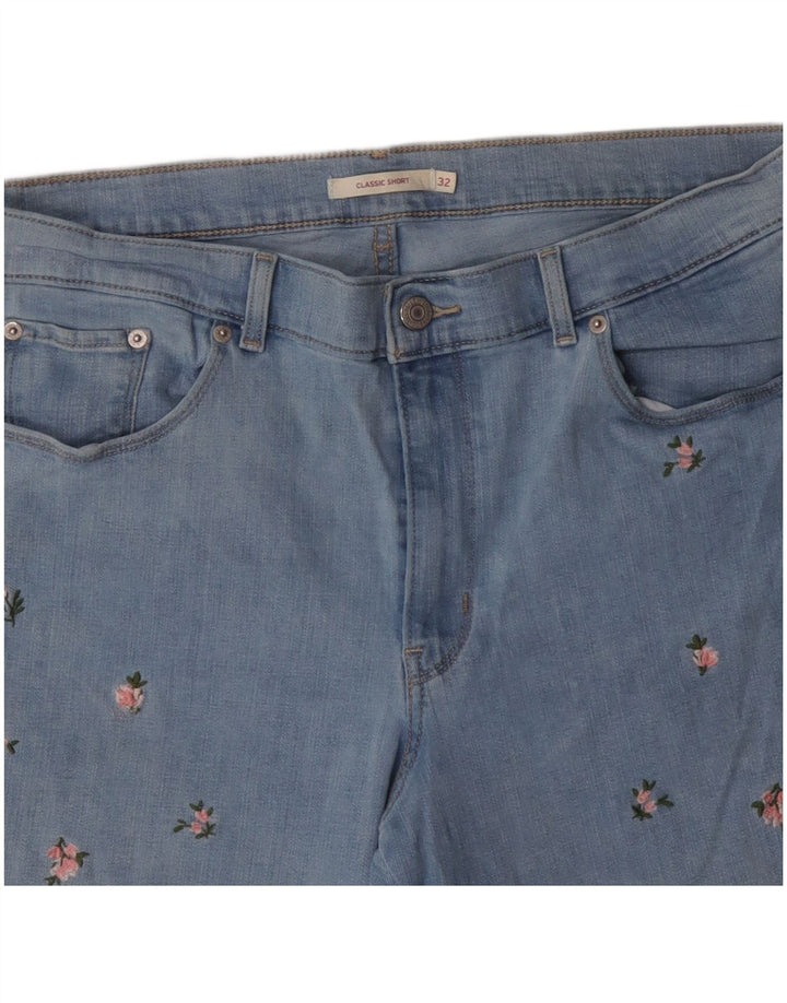 LEVI'S Shorts De Mezclilla Clásicos Para Mujer W32 Algodón Floral Azul Grande