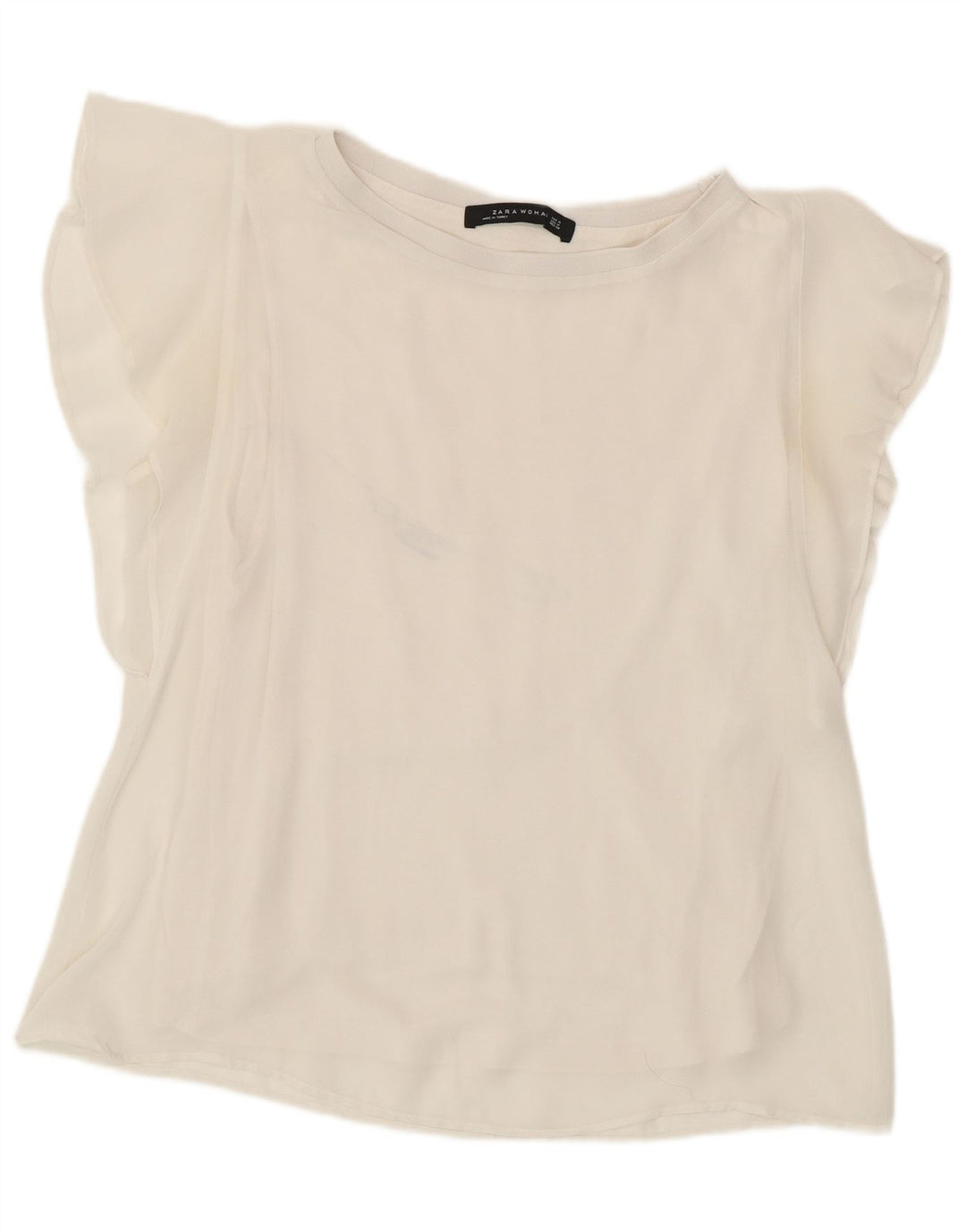 Zara Mujer Blusa Top UK 42 Medio Blanco Poliéster