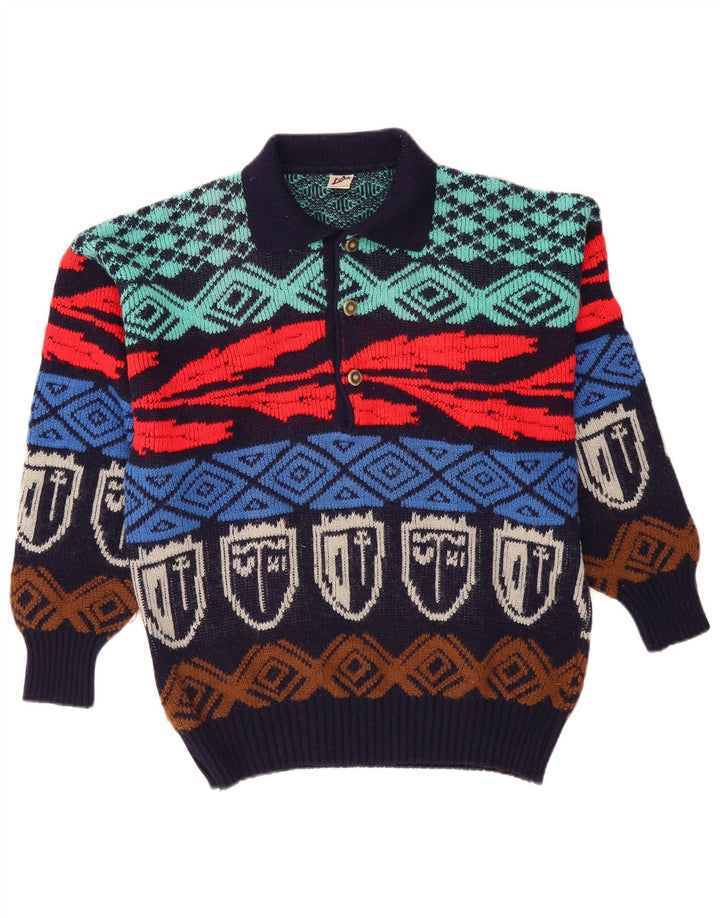 Vintage hombres polo cuello jersey suéter IT 50 medio multicolor geométrico