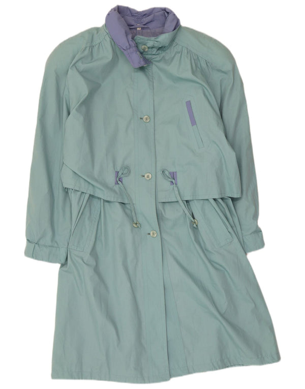 Vintage mujer gabardina Reino Unido 12 medio verde colorblock poliéster