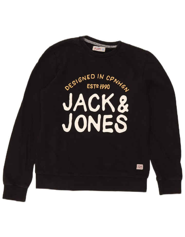 Jack & Jones Hombre Sudadera Gráfica Jumper Medium Negro Algodón