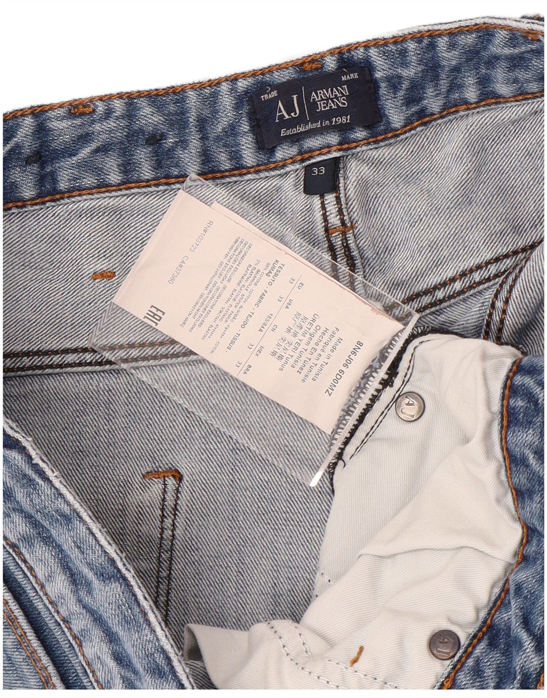 Armani Jeans ajustados para hombre W33 L31 Algodón azul marino