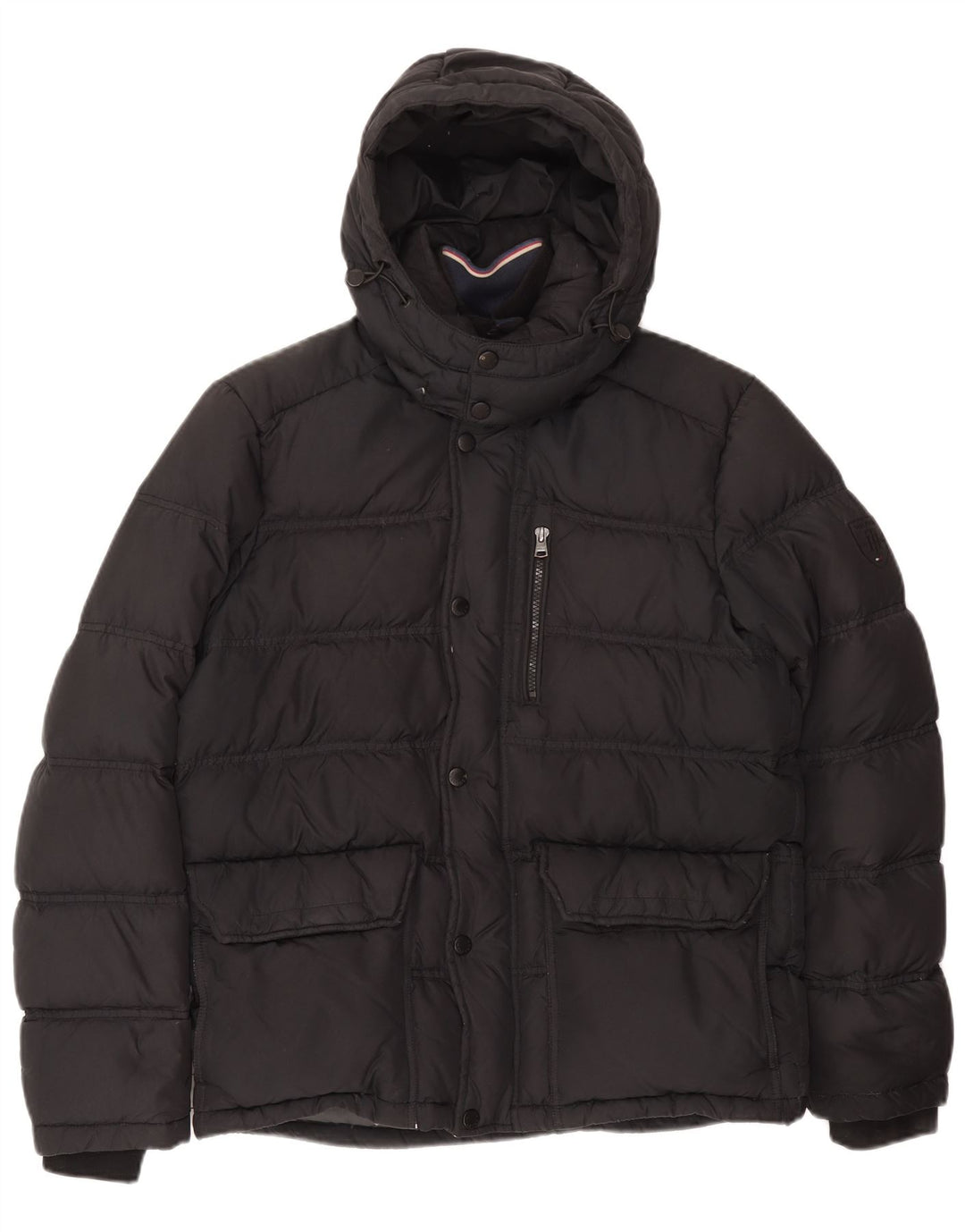 Tommy Hilfiger Chaqueta acolchada con capucha para hombre UK 38 Algodón gris medio