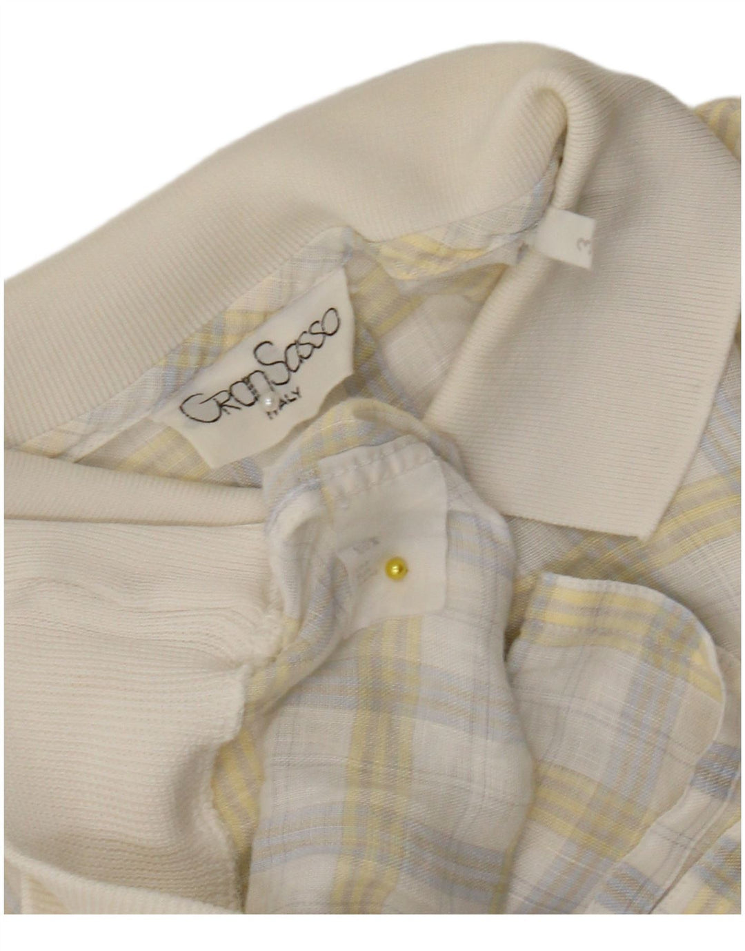 Gran Sasso Camisa tipo jersey de manga corta para hombre, lino a cuadros blanco mediano