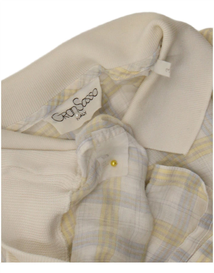 Gran Sasso Camisa tipo jersey de manga corta para hombre, lino a cuadros blanco mediano