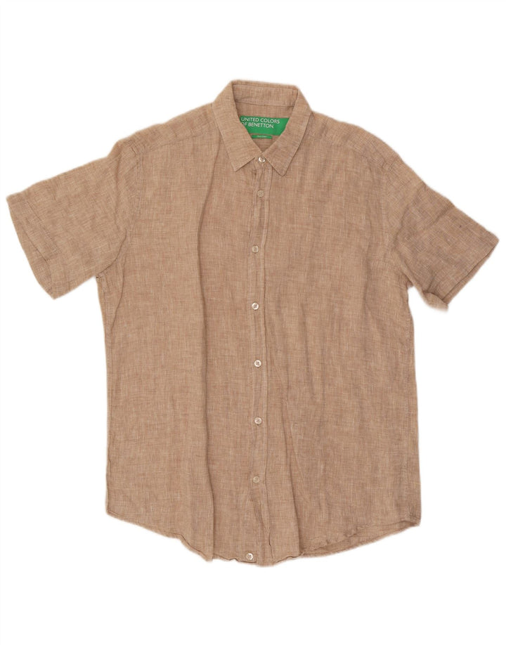 Benetton Hombre Camisa Manga Corta Large Lino Beige
