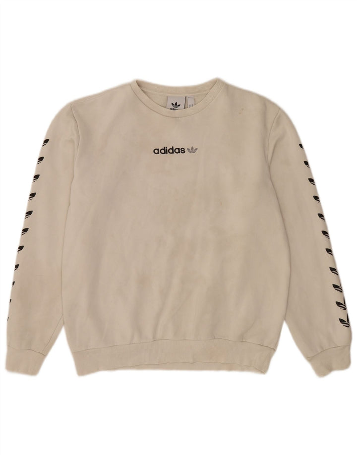 Adidas Sudadera gráfica para mujer Jumper UK 14 Medium Off White Cotton