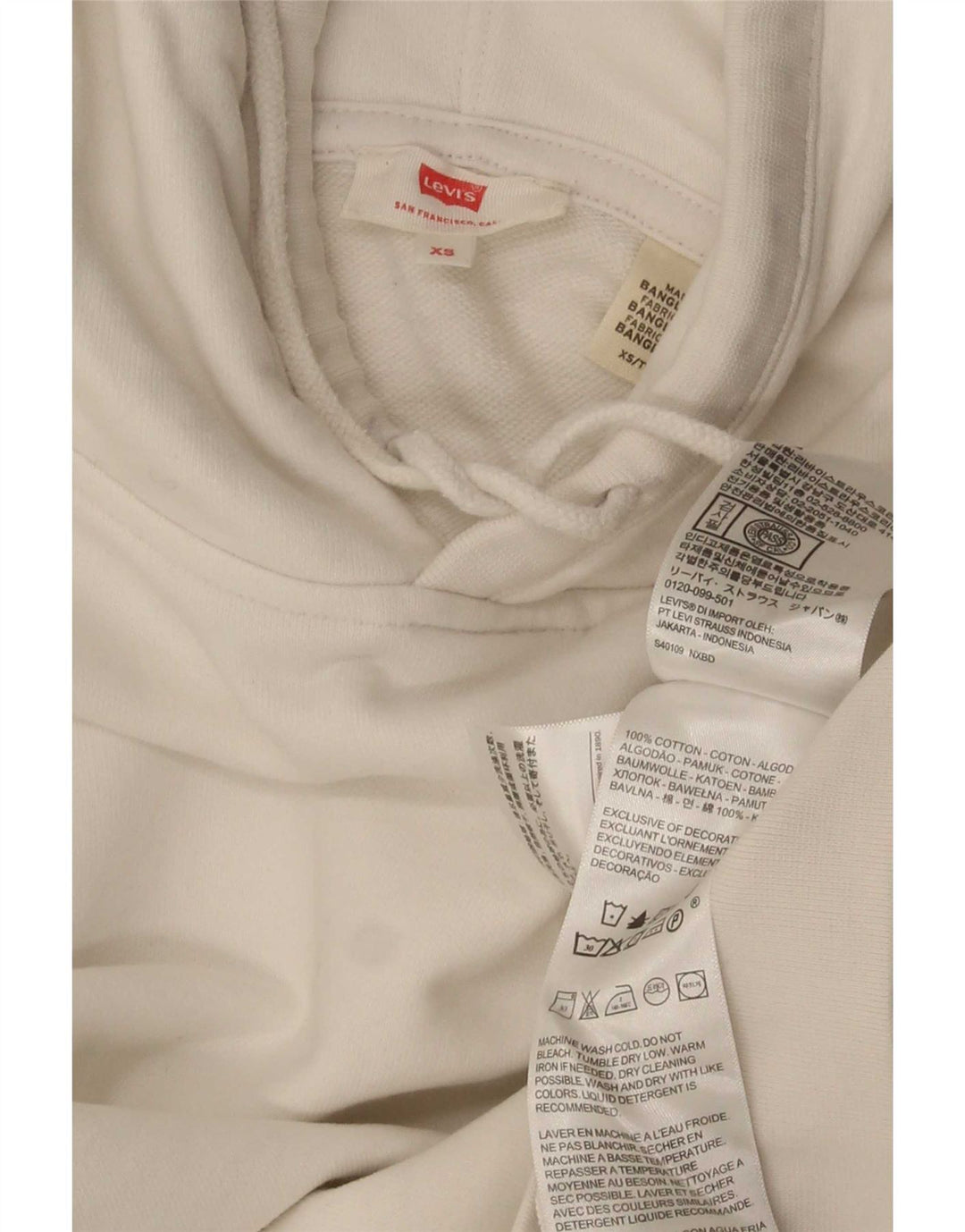 Levi's Hombre Sudadera Con Capucha Extragrande XS Algodón Blanco