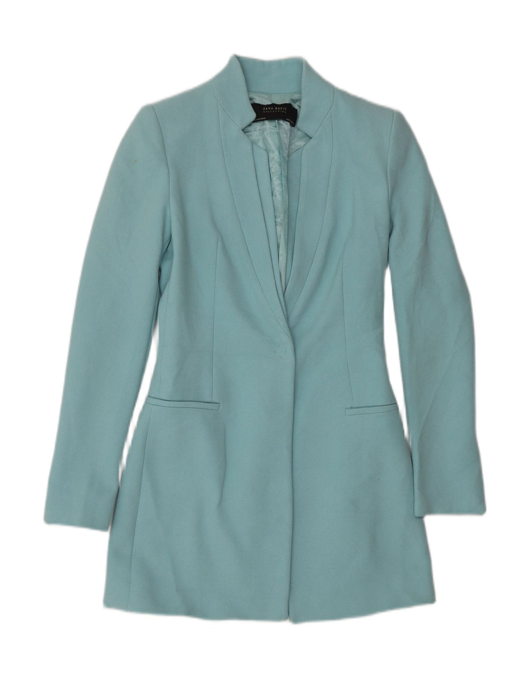 Zara Chaqueta tipo blazer larga con 1 botón para mujer UK 6 XS Acetato azul