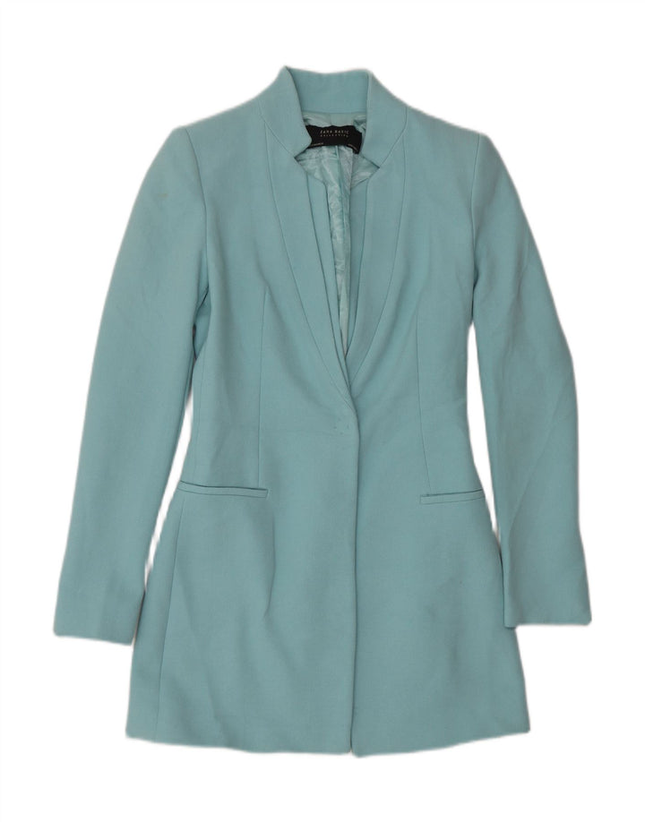 Zara Chaqueta tipo blazer larga con 1 botón para mujer UK 6 XS Acetato azul