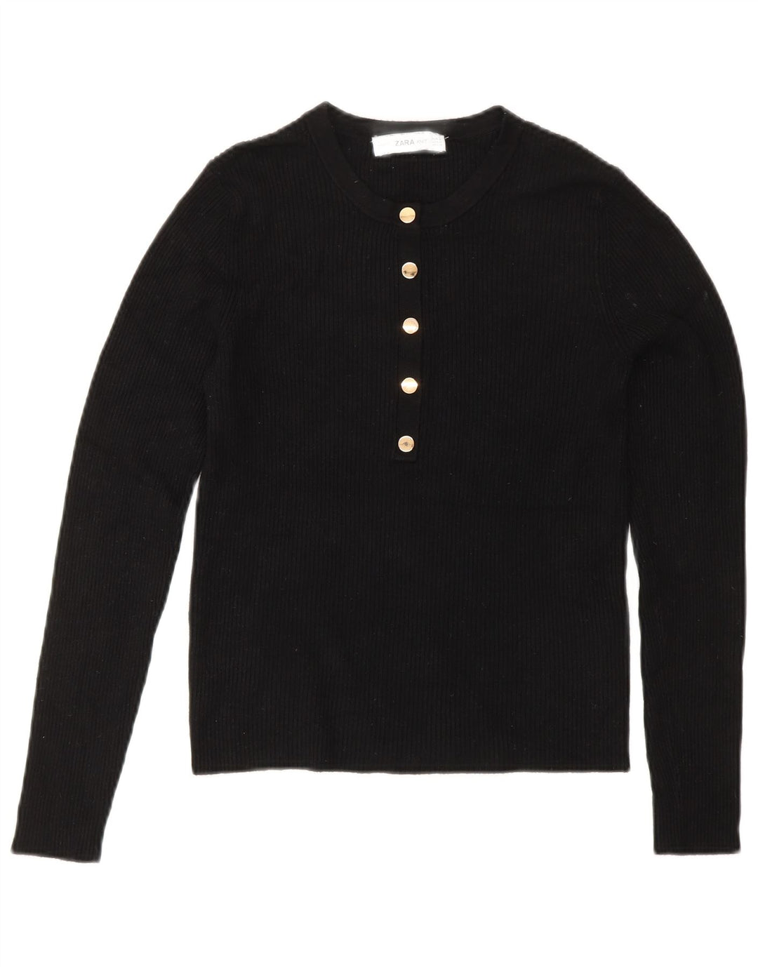 ZARA Mujer Crop Button Neck Jumper Sweater UK 42 Medium Black Viscosa