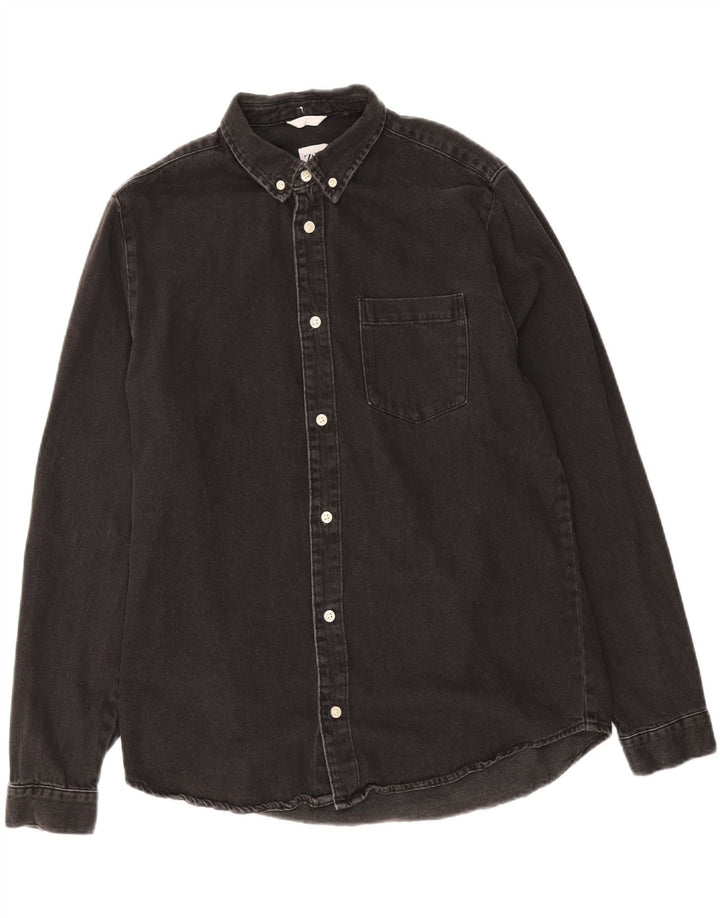 Zara Hombre Camisa Vaquera Grande Gris Algodón