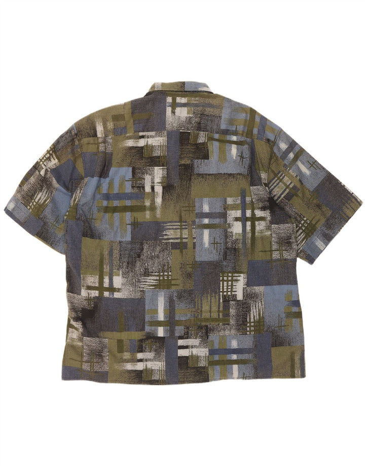 Camisa vintage de manga corta para hombre XL Patchwork verde