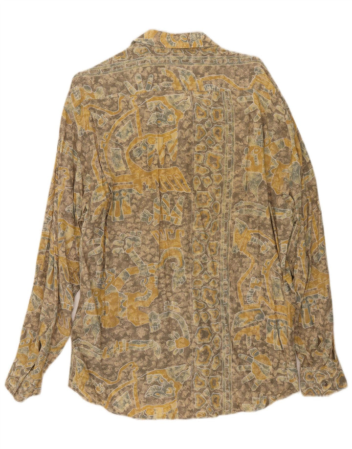 Vintage hombres patrón abstracto camisa grande viscosa amarilla