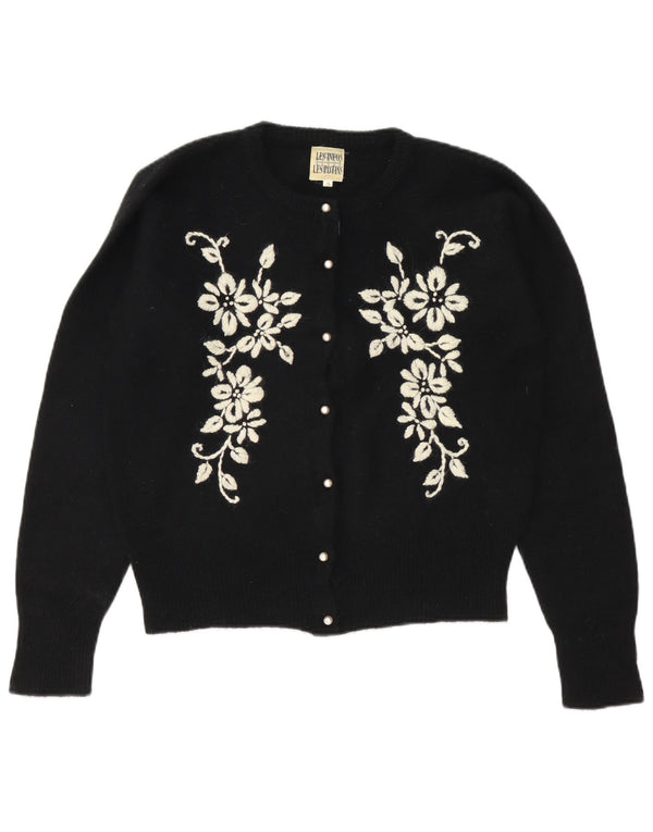 Vintage mujer oversized Cardigan suéter Reino Unido 10 pequeño negro floral