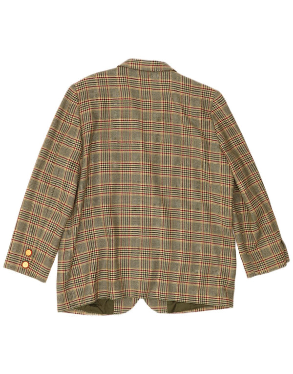Donna Piu Chaqueta Blazer de 3 Botones para Mujer UK 20 2XL Lana de Pata de Gallo Verde