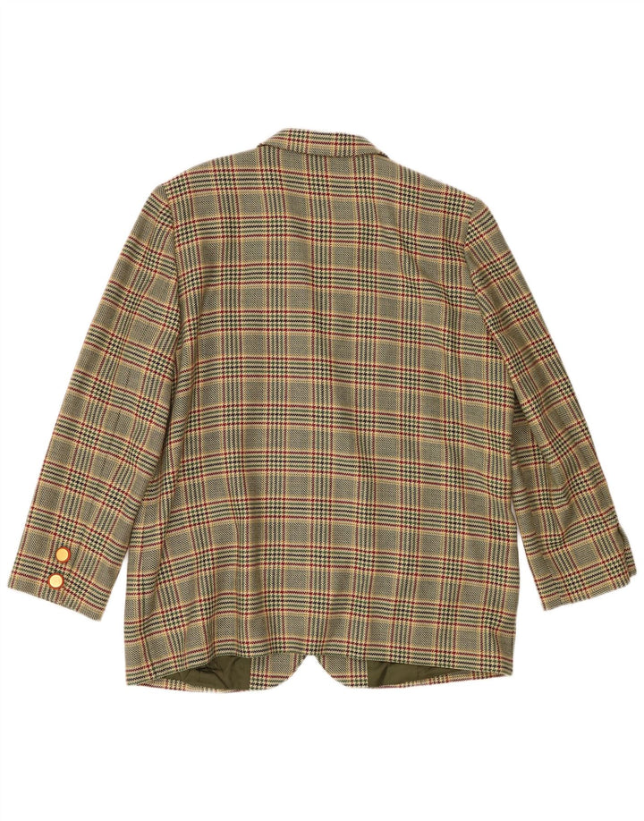 Donna Piu Chaqueta Blazer de 3 Botones para Mujer UK 20 2XL Lana de Pata de Gallo Verde