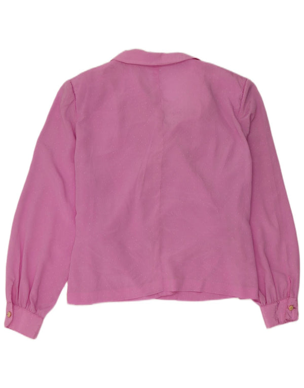 Vintage mujer manga larga abrigo blusa Top Reino Unido 16 grande rosa manchado