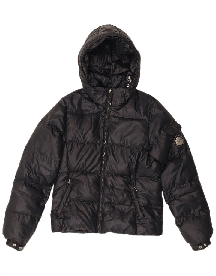 Champion Chaqueta Acolchada Con Capucha Para Mujer UK 10 Small Poliéster Negro
