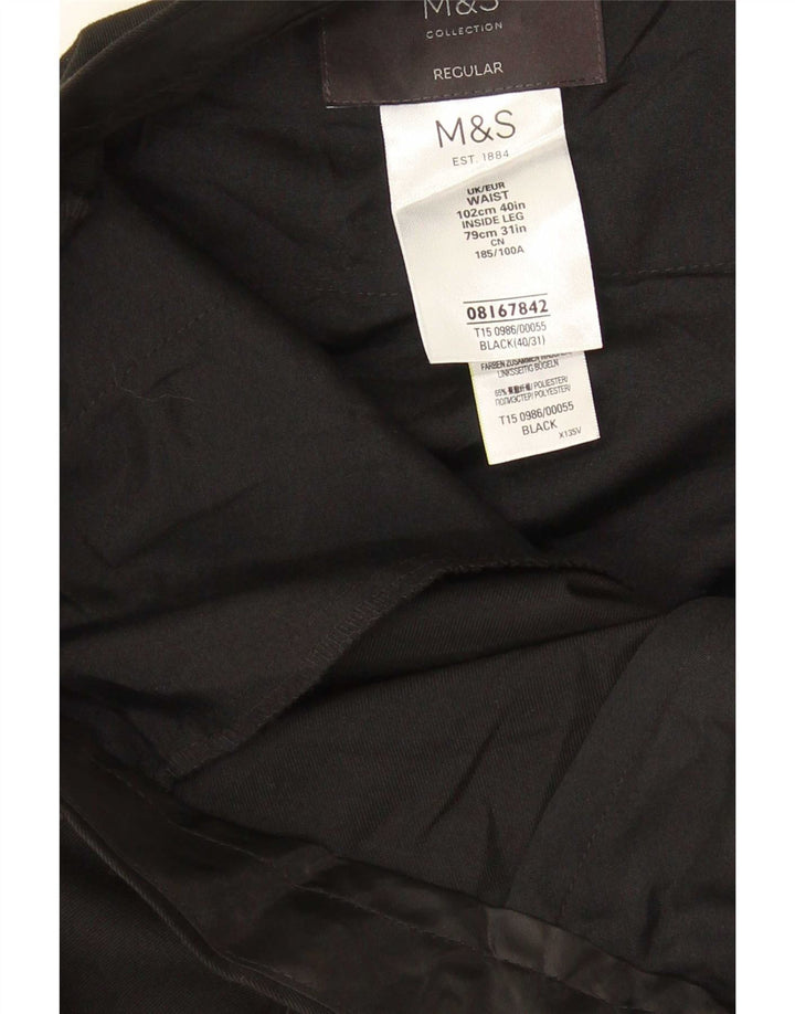 Marks & Spencer Pantalón de traje regular para hombre W40 L31 Poliéster negro