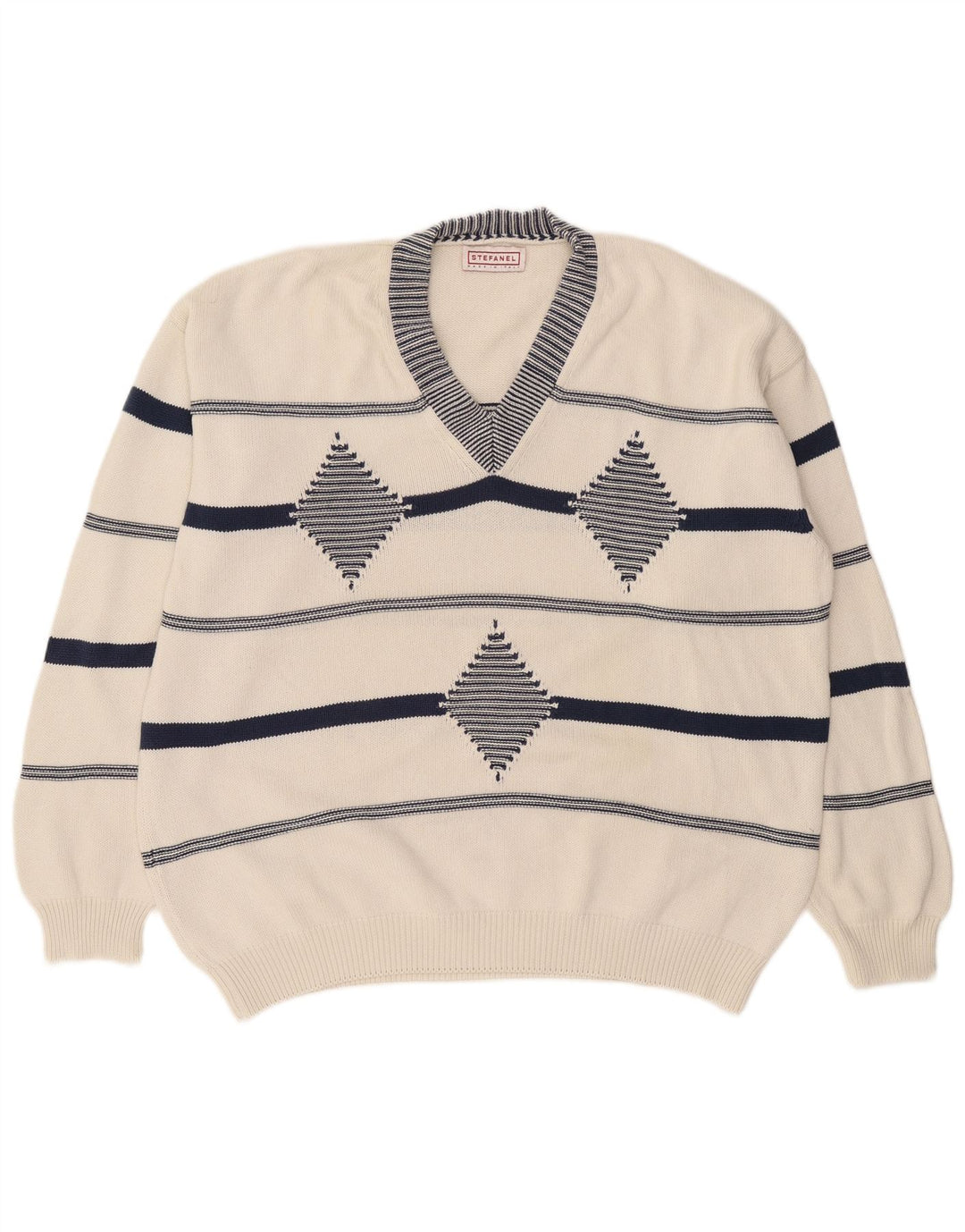 Stefanel Jersey con cuello en V para hombre XL Blanco Argyle/Diamante