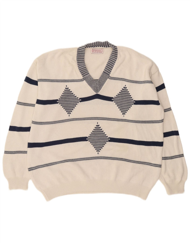 Stefanel Jersey con cuello en V para hombre XL Blanco Argyle/Diamante