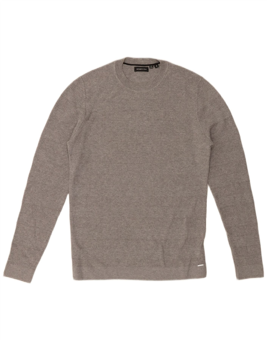 SUPERDRY Jersey de cuello redondo para hombre de algodón a rayas gris pequeño