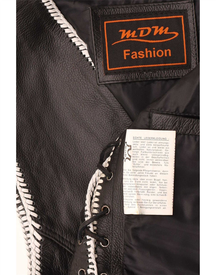MDM Chaleco de cuero estilo motor para hombre, talla grande, negro