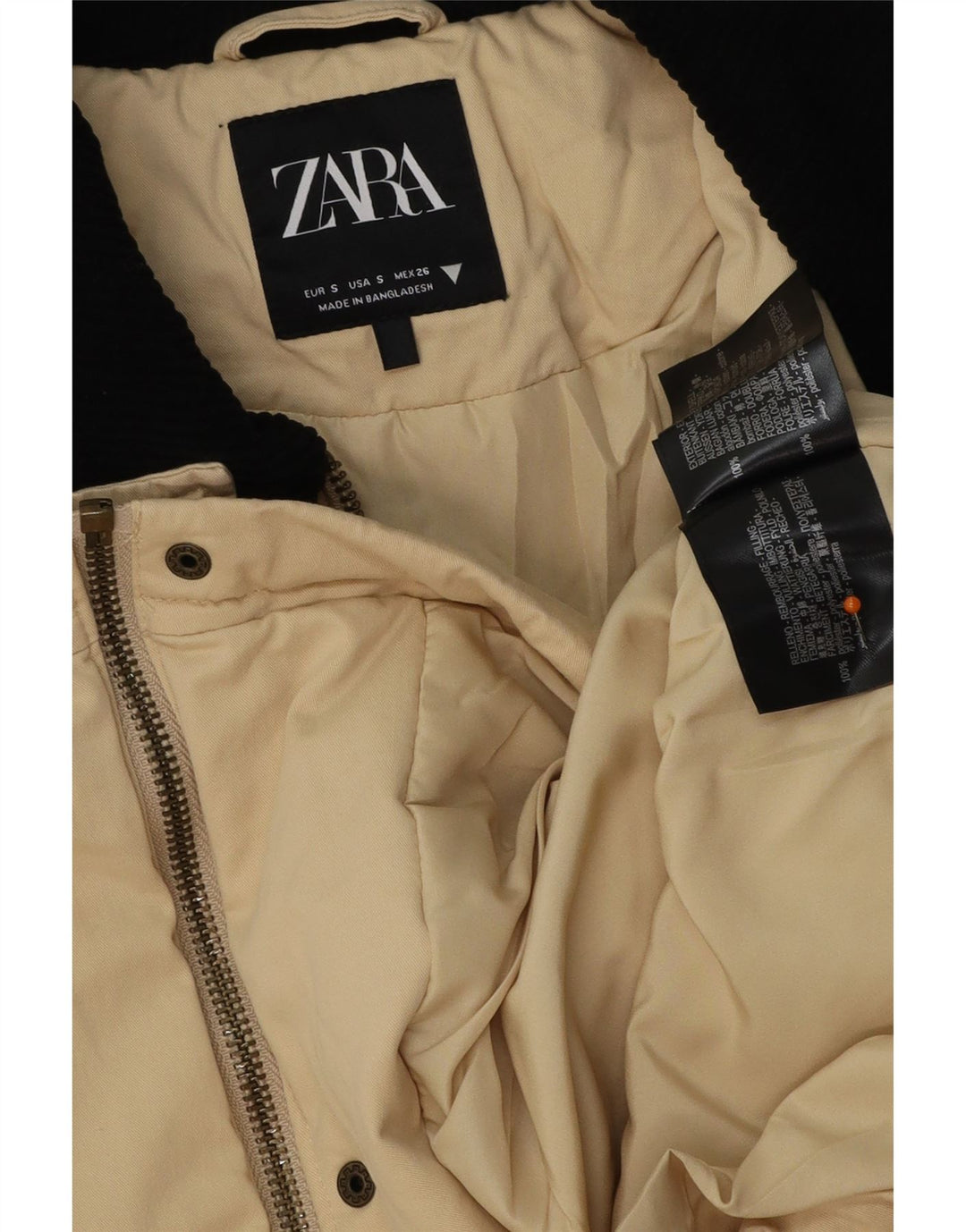 ZARA Mujer Chaqueta utilitaria extragrande UK 10 Small Beige Colorblock