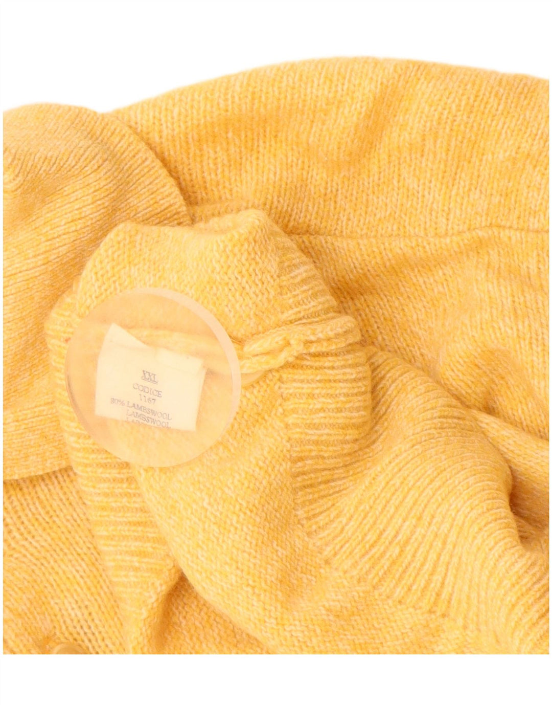 VINTAGE Jersey de cuello polo para hombre 2XL Lana de cordero amarilla