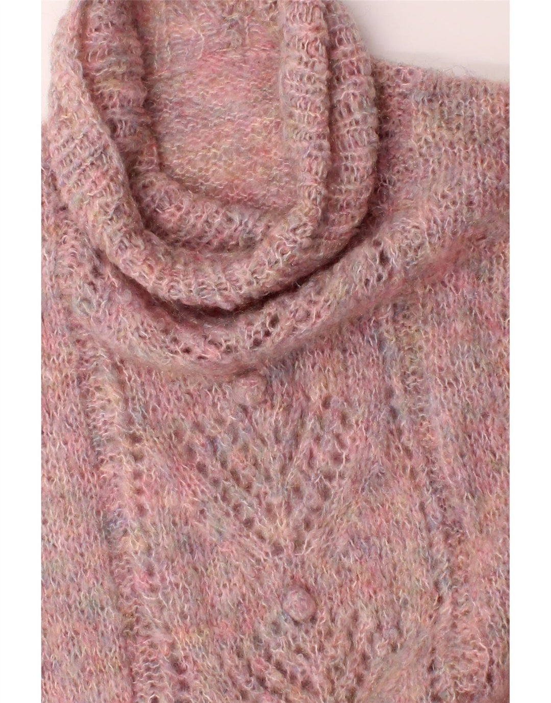 VINTAGE Womens Longline Roll Neck Jumper Sweater UK 14 Medium Pink Vintage Vintage and Second-Hand Vintage from Messina Hembry 