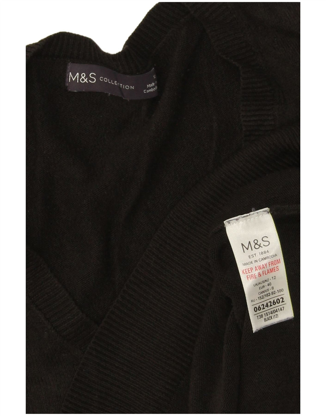 Marks & Spencer Suéter con Cuello en V para Mujer UK 40 Medio Negro Acrílico