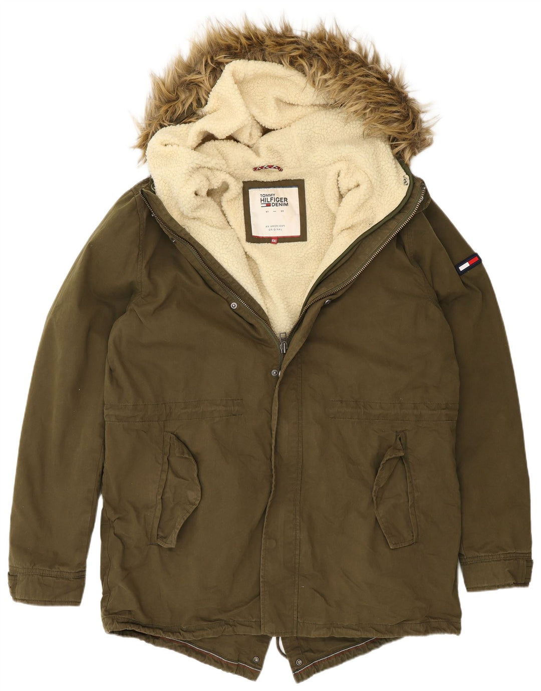 Tommy Hilfiger Chaqueta Parka con Capucha para Hombre UK 44 2XL Caqui Poliéster