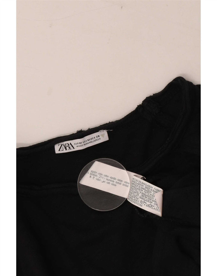 Zara Mujer Top Extragrande Manga Larga UK 44 Mediano Algodón Negro
