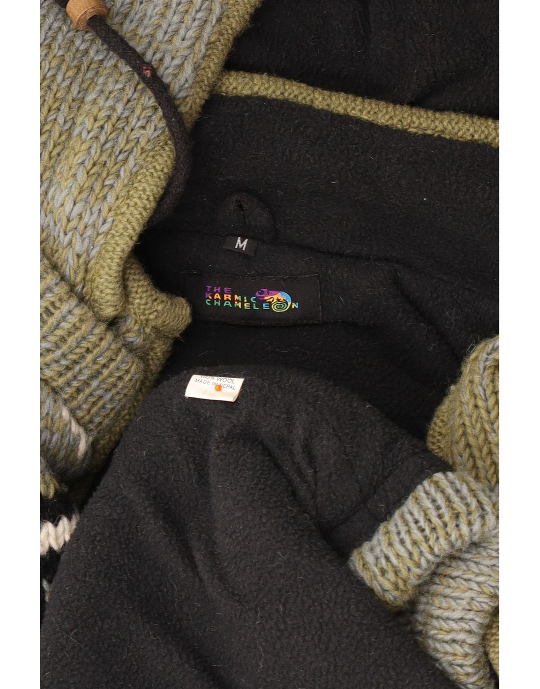 VINTAGE Suéter cárdigan con capucha para hombre Lana mediana de color caqui Fair Isle