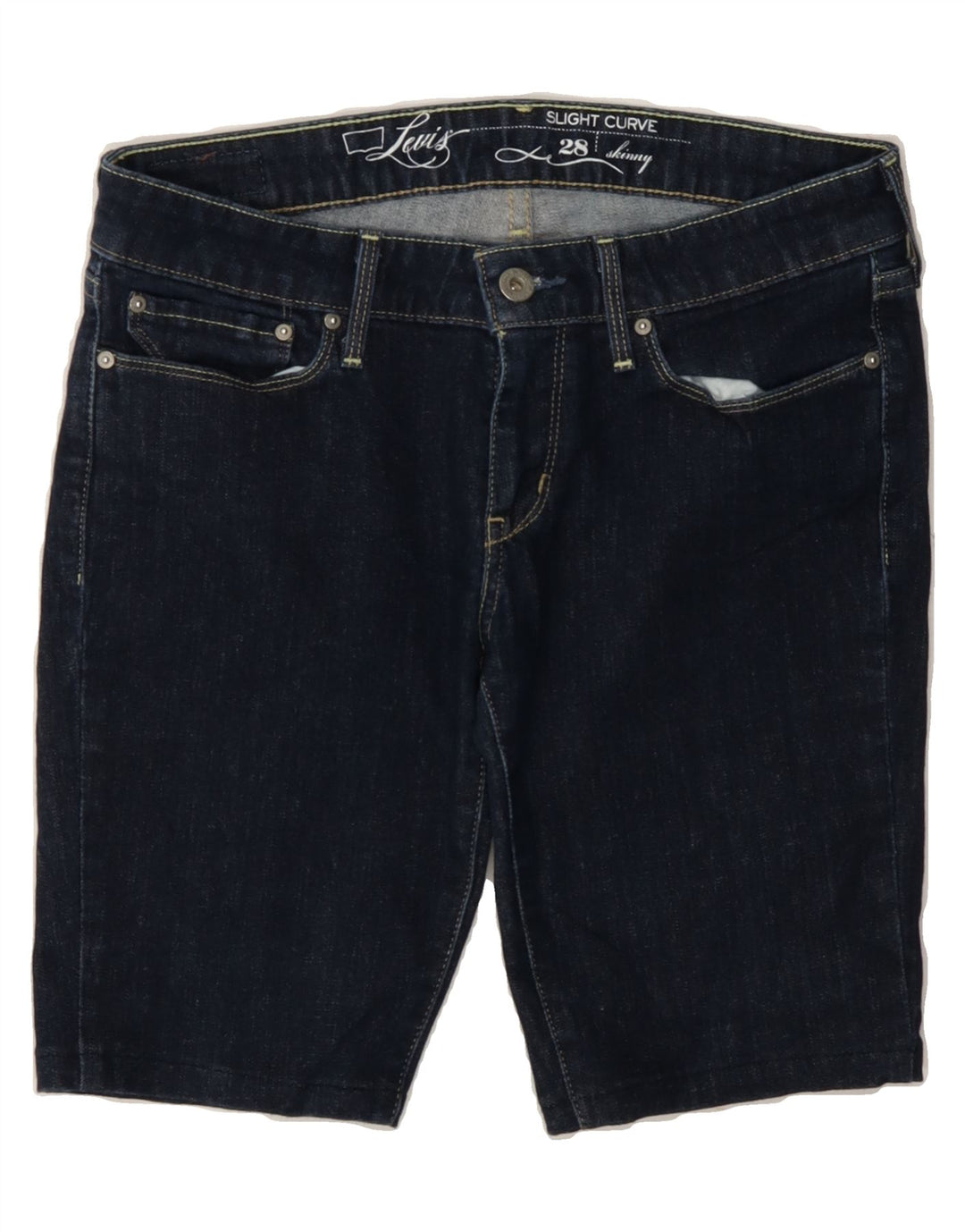 LEVI'S Womens Slight Curve Denim Shorts W28  Medium  Navy Blue Cotton Vintage Levi's and Second-Hand Levi's from Messina Hembry 