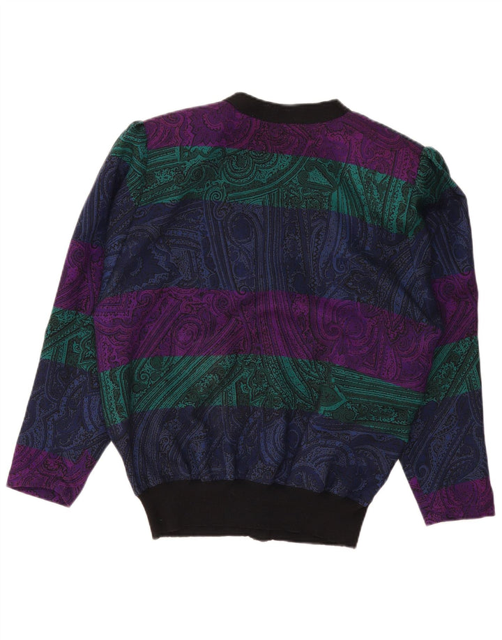 VINTAGE Mujer Cardigan Suéter Reino Unido 16 Gran Lana Paisley Multicolor