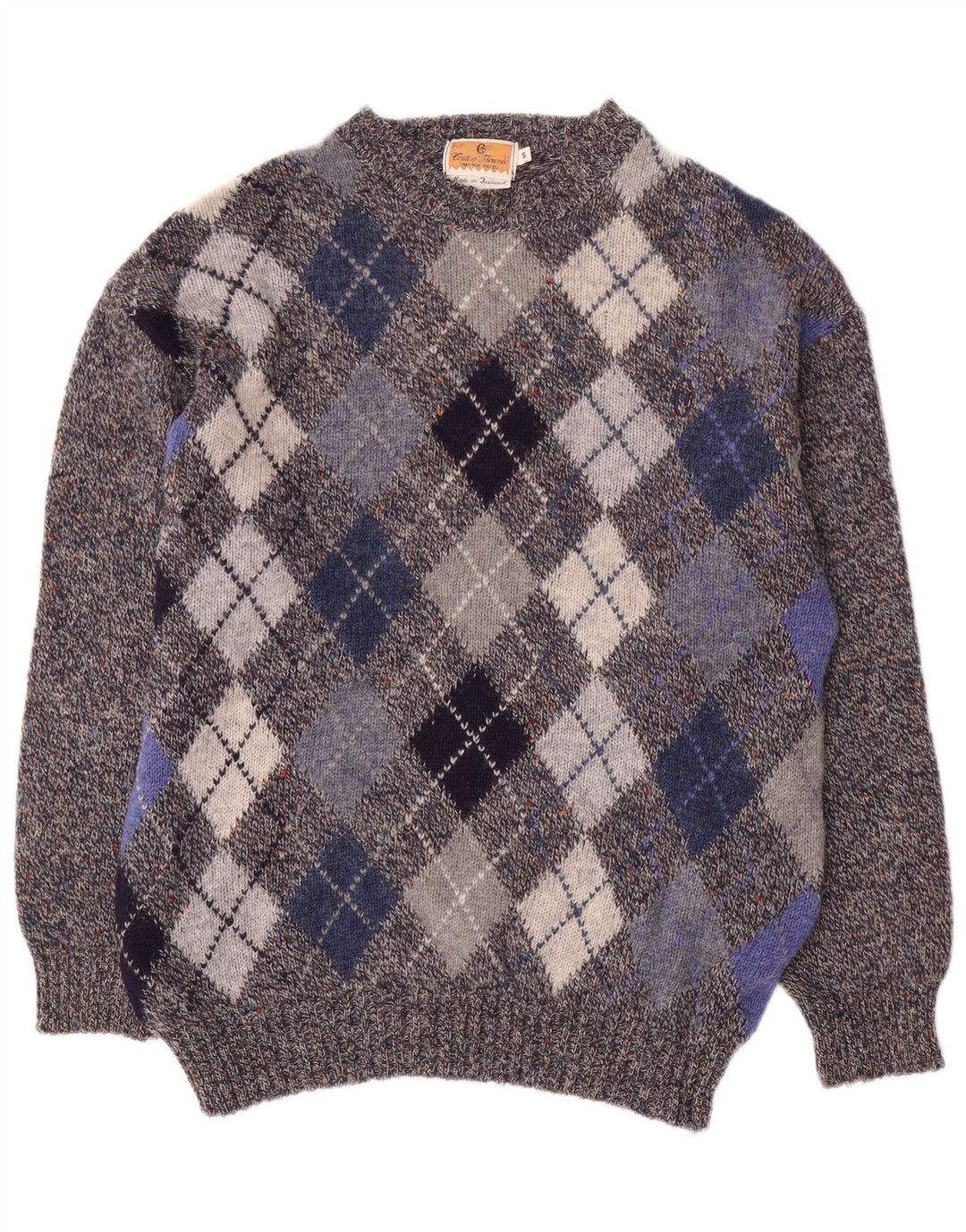 CONTE OF FLORENCE Jersey de cuello redondo para hombre pequeño gris Argyle/diamante