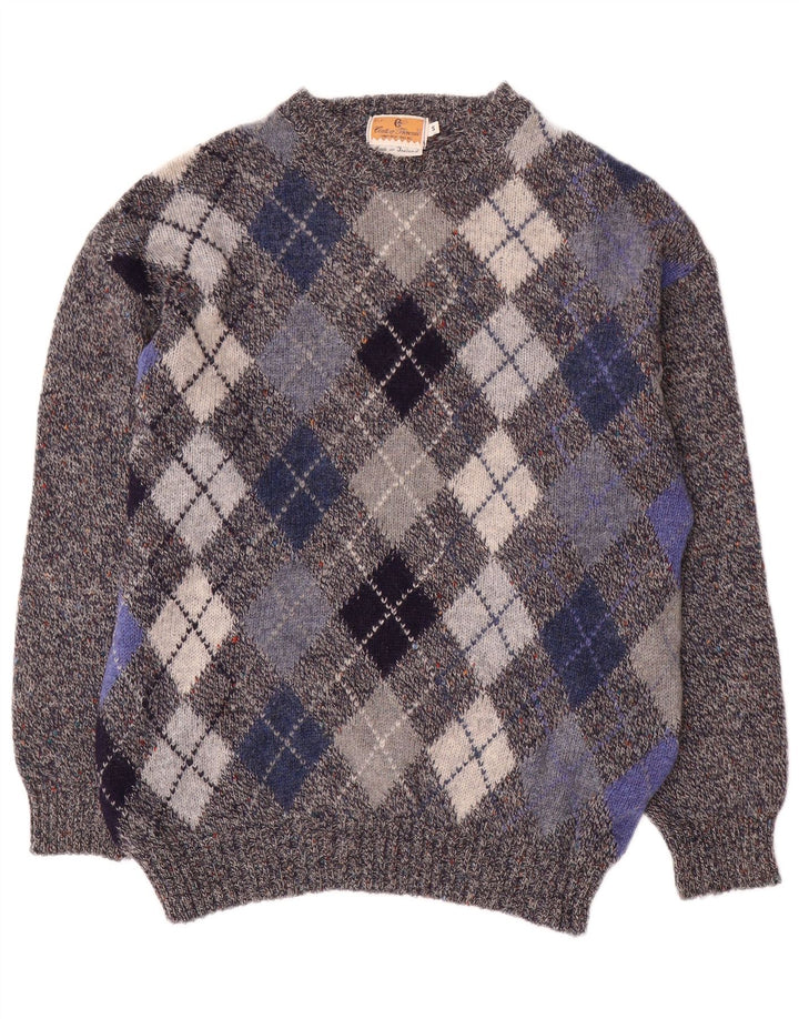 CONTE OF FLORENCE Jersey de cuello redondo para hombre pequeño gris Argyle/diamante