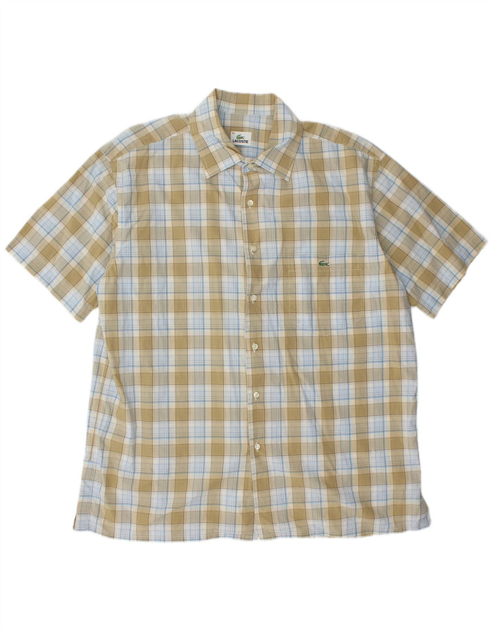 LACOSTE Camisa de manga corta para hombre Talla 46 2XL Cuadros caqui
