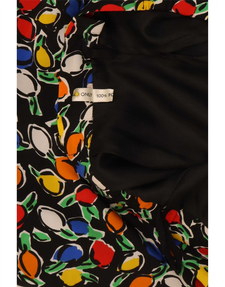 Falda midi vintage para mujer W30 Poliéster floral negro medio