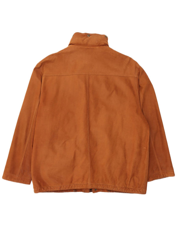 Vintage hombres chaqueta de cuero con capucha Reino Unido 42 XL cuero marrón