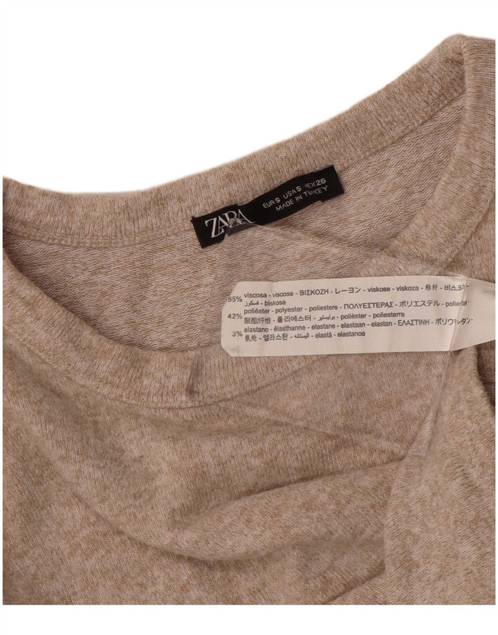 Zara Mujer Crop Top Manga Larga UK 8 Small Beige