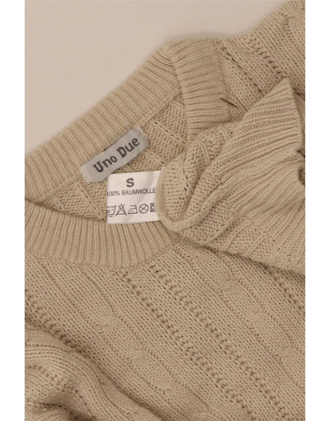 Uno Due - Jersey de cuello redondo para hombre, talla pequeña, algodón beige