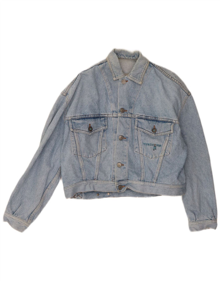 VINTAGE Womens Crop Denim Jacket UK 16 Large Blue