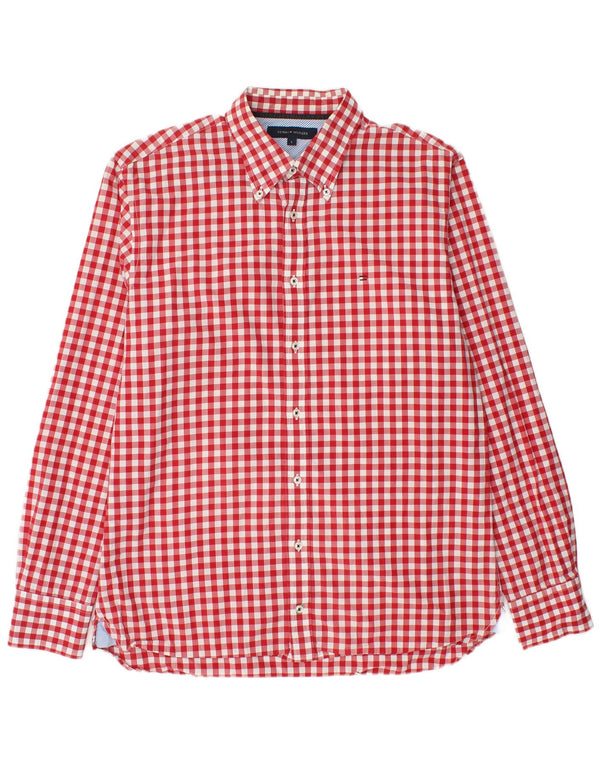 Tommy Hilfiger Camisa para hombre grande de algodón a cuadros rojo