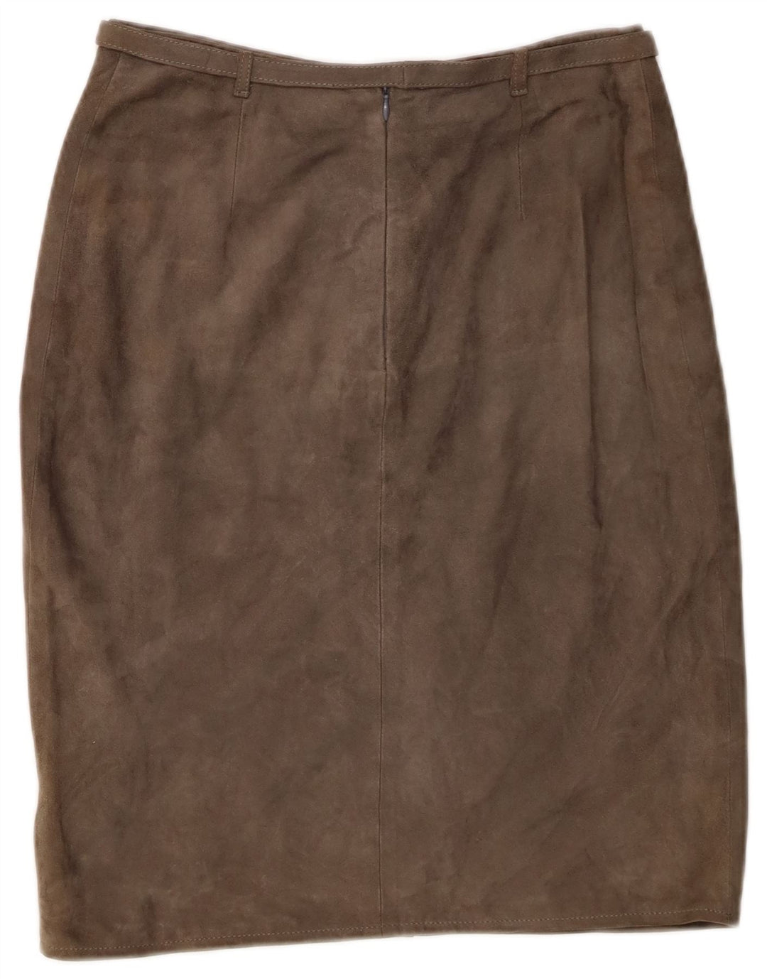 Falda de ante vintage para mujer IT 44 Medio W26 Cuero caqui