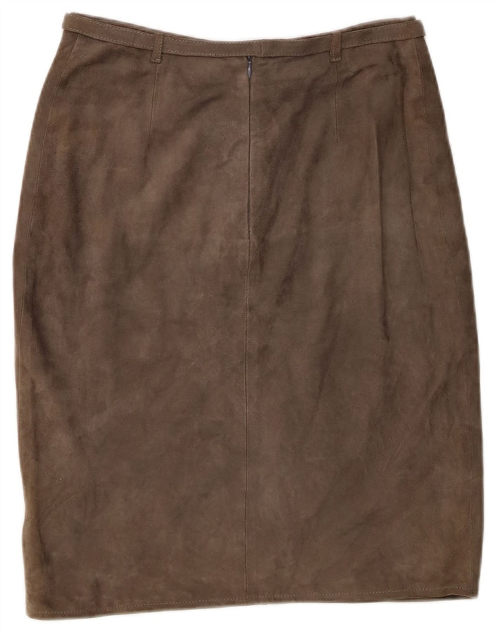 Falda de ante vintage para mujer IT 44 Medio W26 Cuero caqui